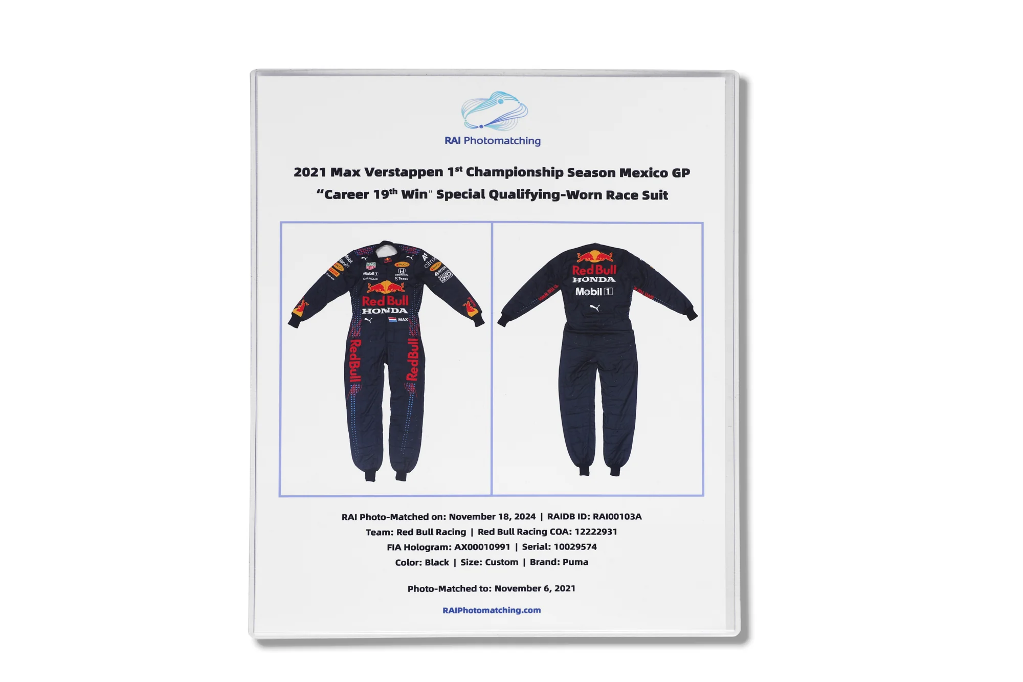 The Silverstone Auction LOT 004 - Max Verstappen 2021 Race Worn Suit - Mexican GP - Image 15